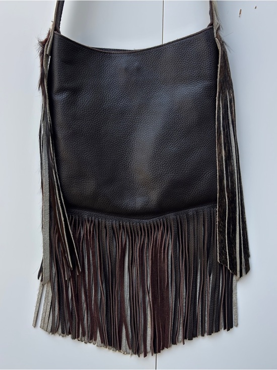 Raviani Studded Native American Fringe Crossbody Bag In Hair-On Cowhide EUC - Picture 7 of 17